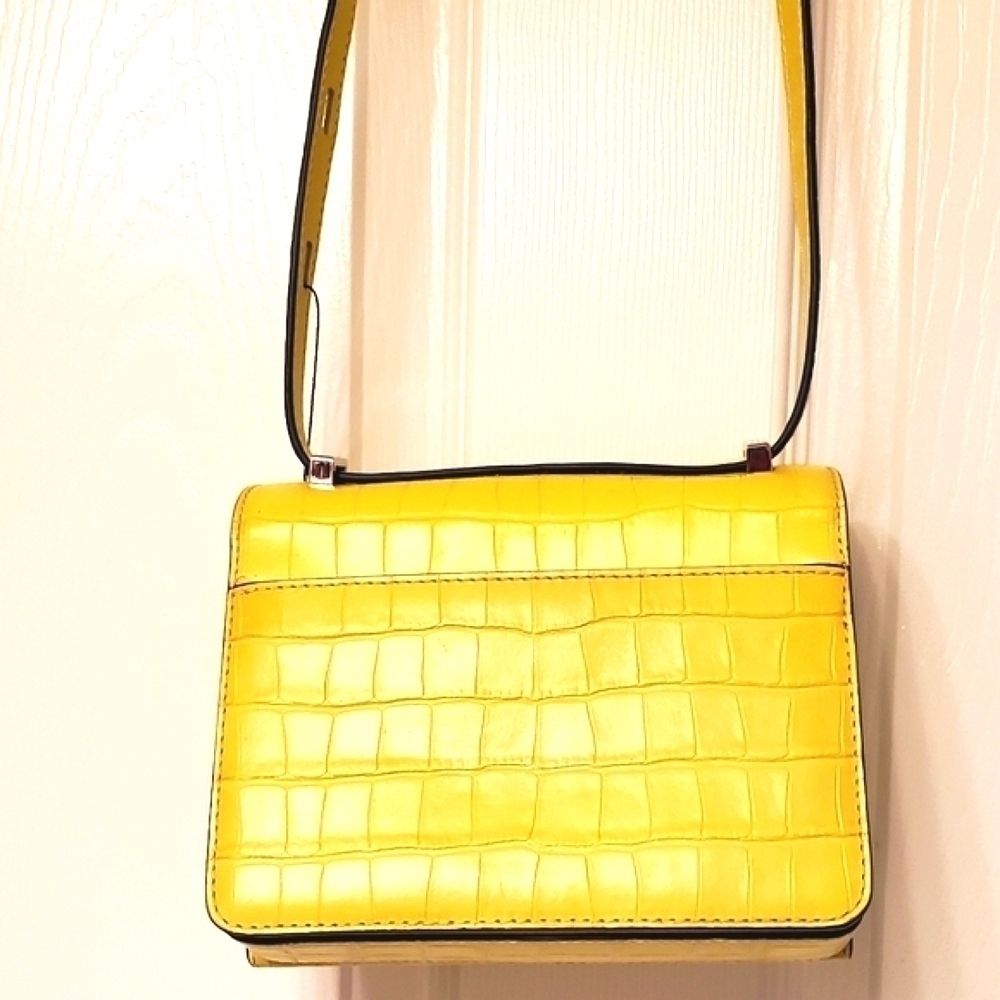 MICHAEL KORS HENDRIX SHOULDER FLAP BAG YELLOW CROC GENUINE LEATHER CROSSBODY - Picture 4 of 15